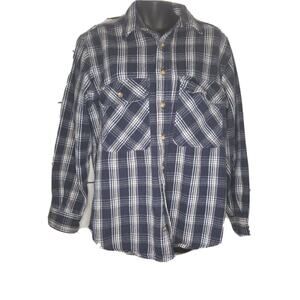 Gander Mountain Mens Navy & White Plaid Flannel Shirt Medium Long Sleeve